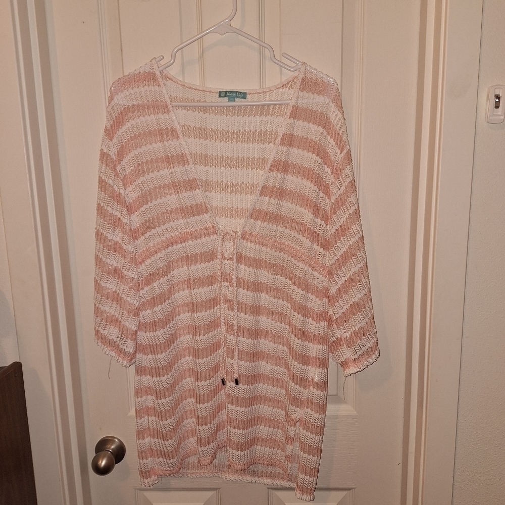 Shore Life Pink and White Swim Beach Cover Up Large